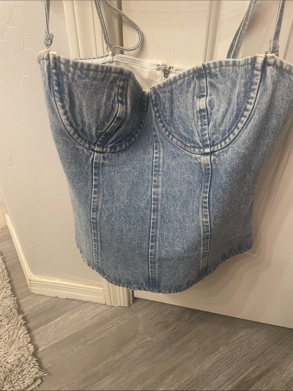 WeWoreWhat Light Blue Denim Corset Tank Top